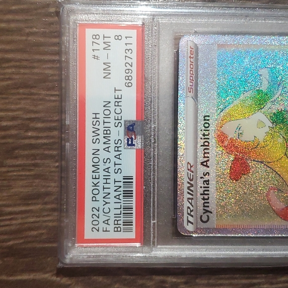 PSA 8 2022 Pokémon Brillant Stars - Full Art Secret Rare Cynthia's Ambition CARD - Picture 2 of 4